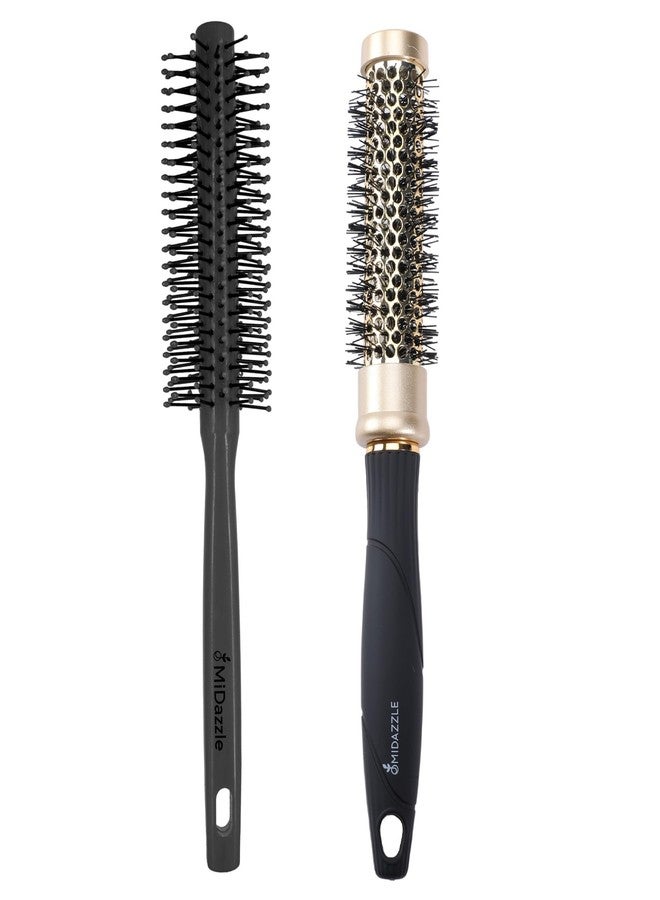 Midazzle Round Hair Brush Set, Premium Gold Black Hot Curl Brushes, 2 Count