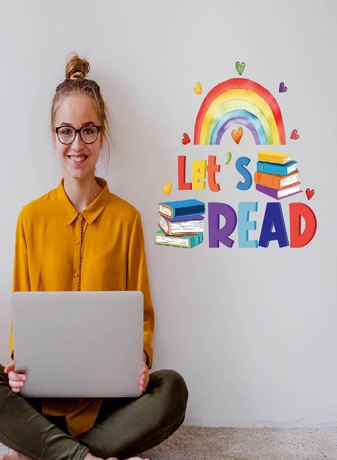 ملصقات حائط SUPERDANT Let's Read، ملصقات حائط لزاوية القراءة، كتاب، ملصق فني بألوان قوس قزح، ديكور ورق حائط للفصول الدراسية، ديكورات مكتبة الأطفال في الفصول الدراسية - Image 1