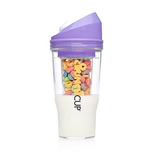 CRUNCHCUP XL Purple - Portable Plastic Cereal Cups for Breakfast On the Go, To Go Cereal and Milk Container for your favorite Breakfast Cereals, No Spoon or Bowl Required - Image 1