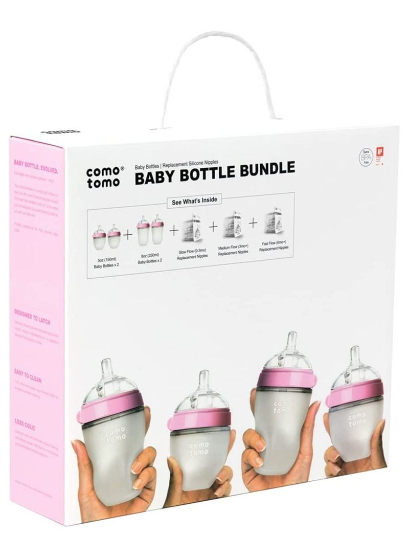 Comotomo Baby Bottle Bundle, Pink, (7 Piece Set) - Image 1