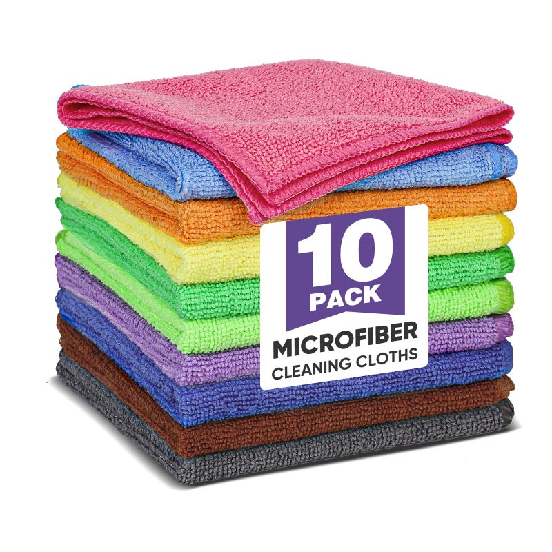 TEAWOO 10 Colors Microfiber Cleaning Cloths, 10 Pack Assorted Cleaning Rags, Highly Absorbent Microfiber Towels for Car, Kitchen, Bathroom and Household Cleaning, 11.8"X11.8" - Image 1