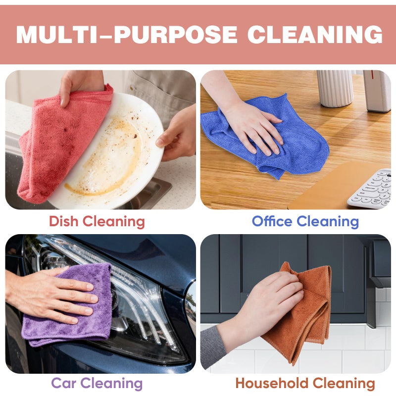TEAWOO 10 Colors Microfiber Cleaning Cloths, 10 Pack Assorted Cleaning Rags, Highly Absorbent Microfiber Towels for Car, Kitchen, Bathroom and Household Cleaning, 11.8"X11.8" - Image 5