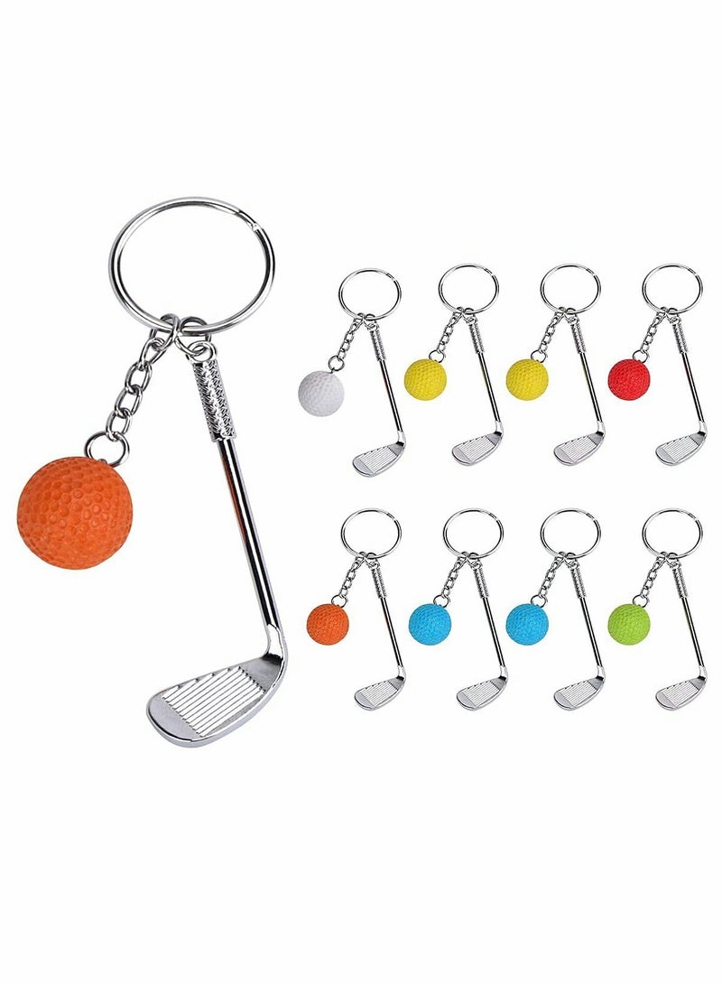 Mini Golf Racket and Ball Keychain Set, 9 Pcs Metal Golf Club Keyrings, Creative Golf Accessories - Image 1