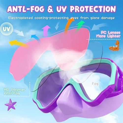 VegoVia Kids Diving Mask with Nose Cover, Soft Elastic Fabric Strap, Anti-Fog Anti-UV PC Lens Clear Wide View Swim Goggles for Youth - Image 2