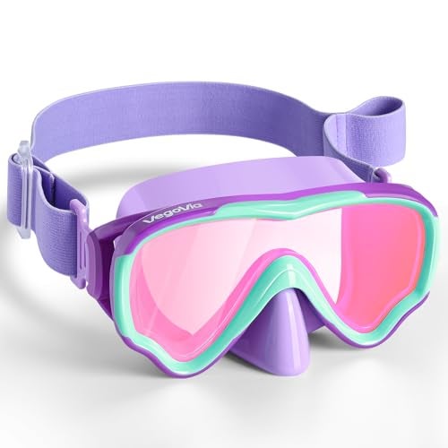 VegoVia Kids Diving Mask with Nose Cover, Soft Elastic Fabric Strap, Anti-Fog Anti-UV PC Lens Clear Wide View Swim Goggles for Youth - Image 1
