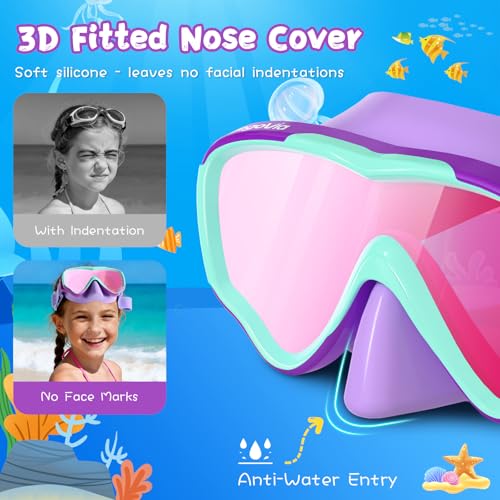VegoVia Kids Diving Mask with Nose Cover, Soft Elastic Fabric Strap, Anti-Fog Anti-UV PC Lens Clear Wide View Swim Goggles for Youth - Image 3