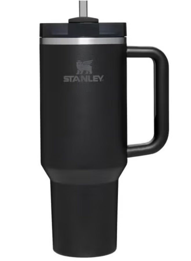 ستانلي 40 أوقية Stanley Quencher H20 Flowstate الفولاذ المقاوم للصدأ معزول فراغ مع غطاء وقش لتحميل الماء أو الشاي المثلج أو القهوة أو العصائر وما إلى ذلك (أسود) - Image 1