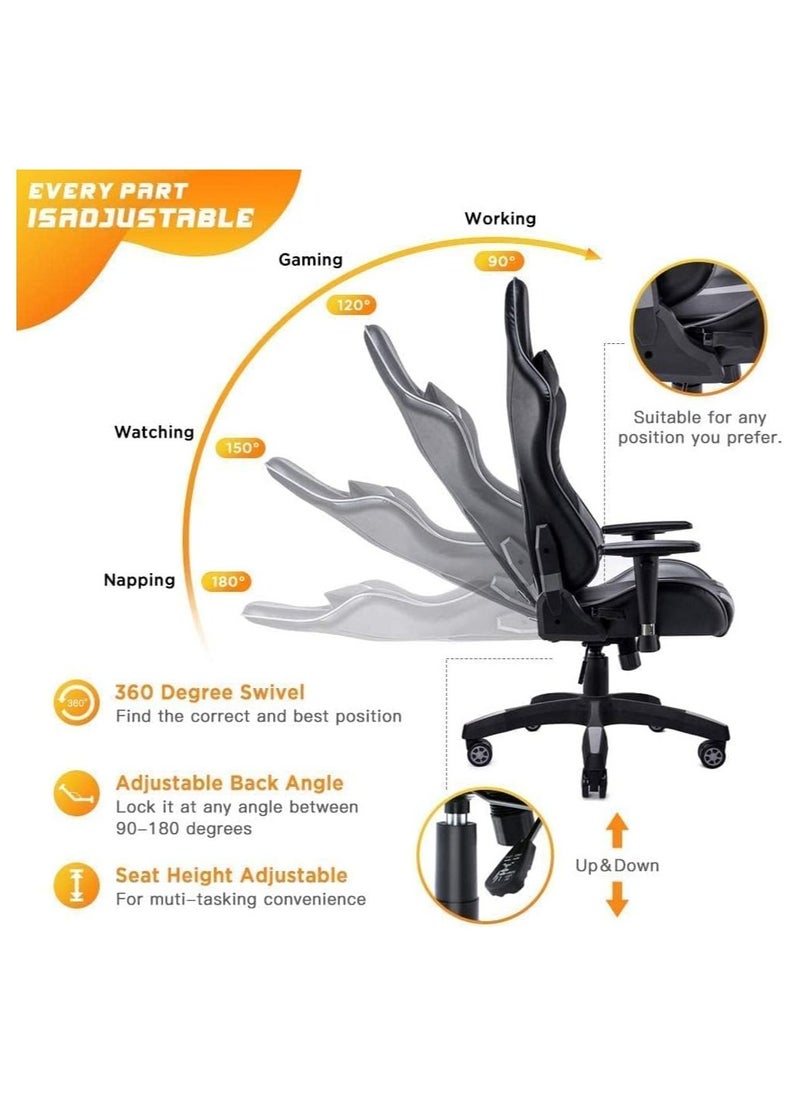 HQ-GAMING - RGB Gaming Chair  Gaming Chair with LED Light  Ergonomic Bluetooth Gaming Chair with Lumbar Support for Retractible Footrest and Backrest Adjustable (Black) - Image 1