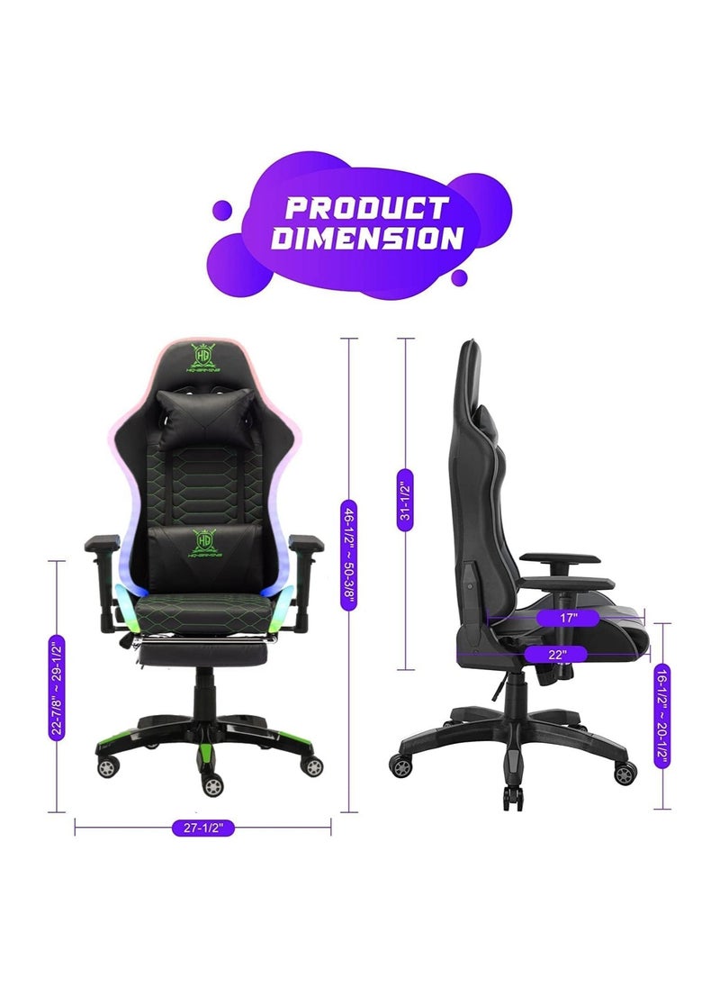 HQ-GAMING - RGB Gaming Chair  Gaming Chair with LED Light  Ergonomic Bluetooth Gaming Chair with Lumbar Support for Retractible Footrest and Backrest Adjustable (Black) - Image 1