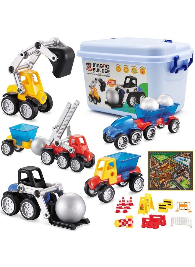 MOBIUS Toys - Cars Magnetic Building Blocks New Shapes For Creating Endless Construction Trucks Toys Including Play Mat Road Signs Montessori Stem Toy Boys & Girls And Magnetic Tiles For Kids Ages 48 - Image 1