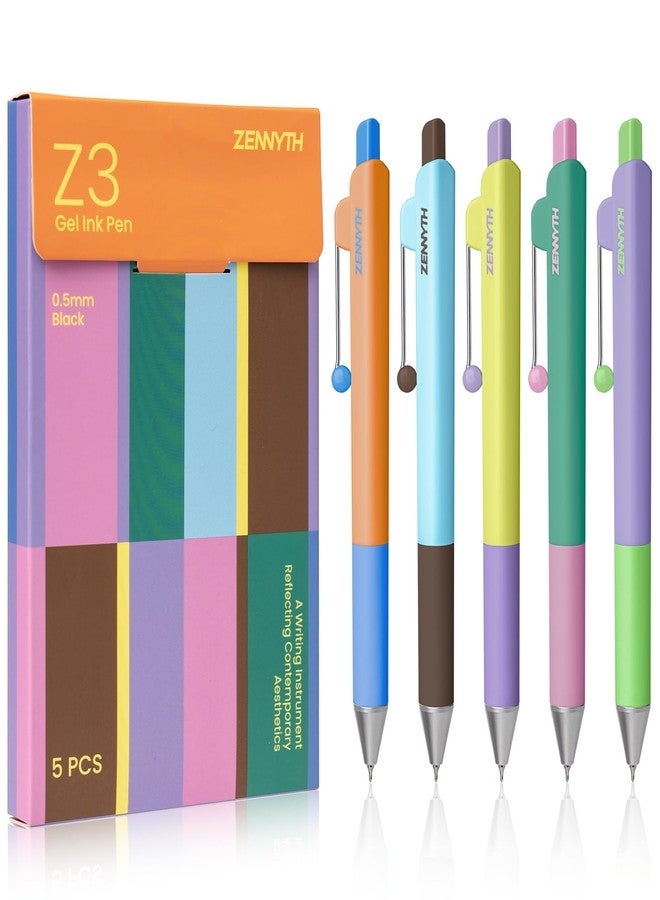 YOXMJDB Gel Pens, 5 Pcs 0.5mm Black Ink Fine Point Pens Quick-Drying Retractable Pens with Diamond-Shaped Barrel, Smooth Writing Pens for Journaling & Note Taking (5 Pcs Z3 Color-Block) - Image 1