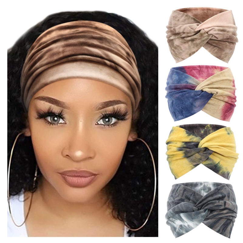 DRESHOW 4 Pack Turban Headbands for Women Wide Vintage Head Wraps Knotted Cute Hair Band Accessories - Image 1