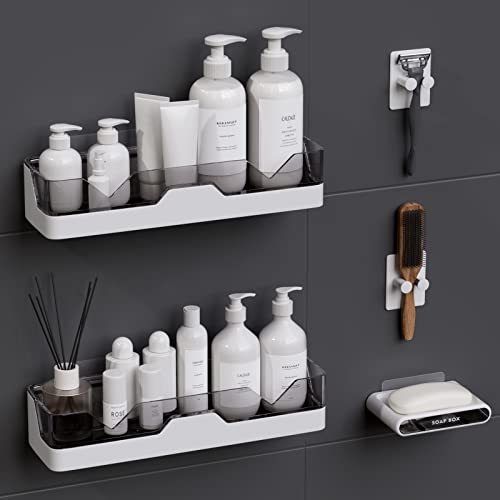 UIFER 2-Pack Shower Caddy, Adhesive Shower Shelves with Soap Holder and 2 Razor hooks, No Drilling Shower Racks, Used for Bathroom and Kitchen - Image 1