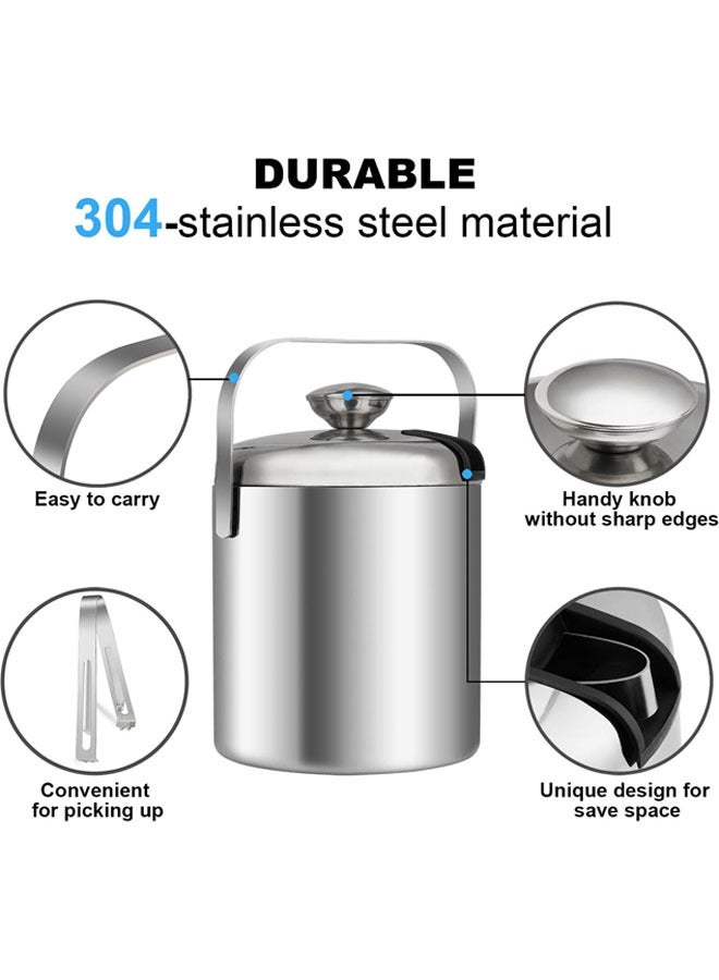 دلو ثلج من الفولاذ المقاوم للصدأ معزول بملاقط وأغطية، دلو ثلج معزول بدرجة حرارة منخفضة وعازل مزدوج، يحافظ على الثلج مجمدًا لفترة أطول وحامل فواكه وأدوات حفظ المطبخ طازجة، 3 لتر - Image 2