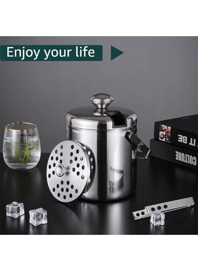 دلو ثلج من الفولاذ المقاوم للصدأ معزول بملاقط وأغطية، دلو ثلج معزول بدرجة حرارة منخفضة وعازل مزدوج، يحافظ على الثلج مجمدًا لفترة أطول وحامل فواكه وأدوات حفظ المطبخ طازجة، 3 لتر - Image 4