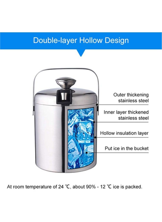دلو ثلج من الفولاذ المقاوم للصدأ معزول بملاقط وأغطية، دلو ثلج معزول بدرجة حرارة منخفضة وعازل مزدوج، يحافظ على الثلج مجمدًا لفترة أطول وحامل فواكه وأدوات حفظ المطبخ طازجة، 3 لتر - Image 3