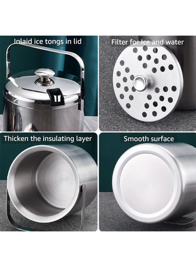 دلو ثلج من الفولاذ المقاوم للصدأ معزول بملاقط وأغطية، دلو ثلج معزول بدرجة حرارة منخفضة وعازل مزدوج، يحافظ على الثلج مجمدًا لفترة أطول وحامل فواكه وأدوات حفظ المطبخ طازجة، 3 لتر - Image 5