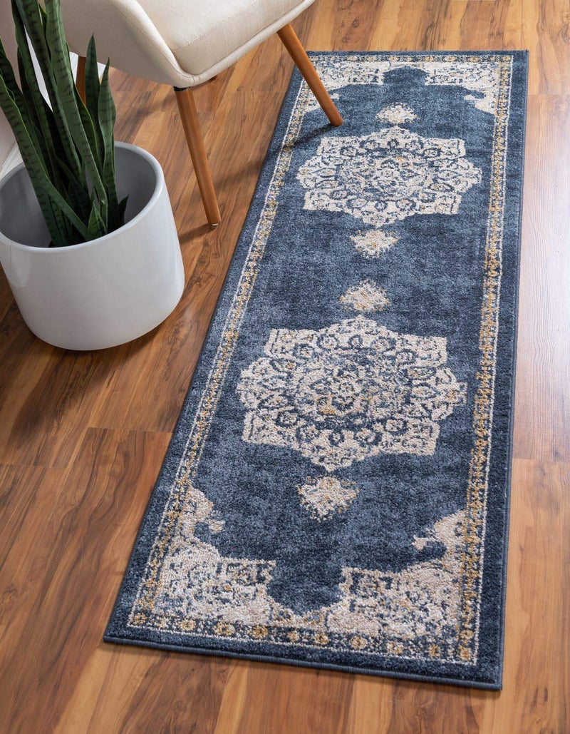 Unique Loom Utopia Collection Traditional Classic Vintage Inspired Area Rug with Warm Hues 2 x 6 1 Runner Navy BlueLight Blue