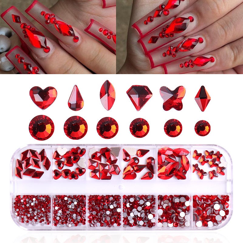 12-Grid Flat Diamonds Special-shaped Diamonds Manicure Tools Set Spot Drill Pencil + Curved Tweezers Dazzling Nail Art Decoration DIY Accessories - Image 3