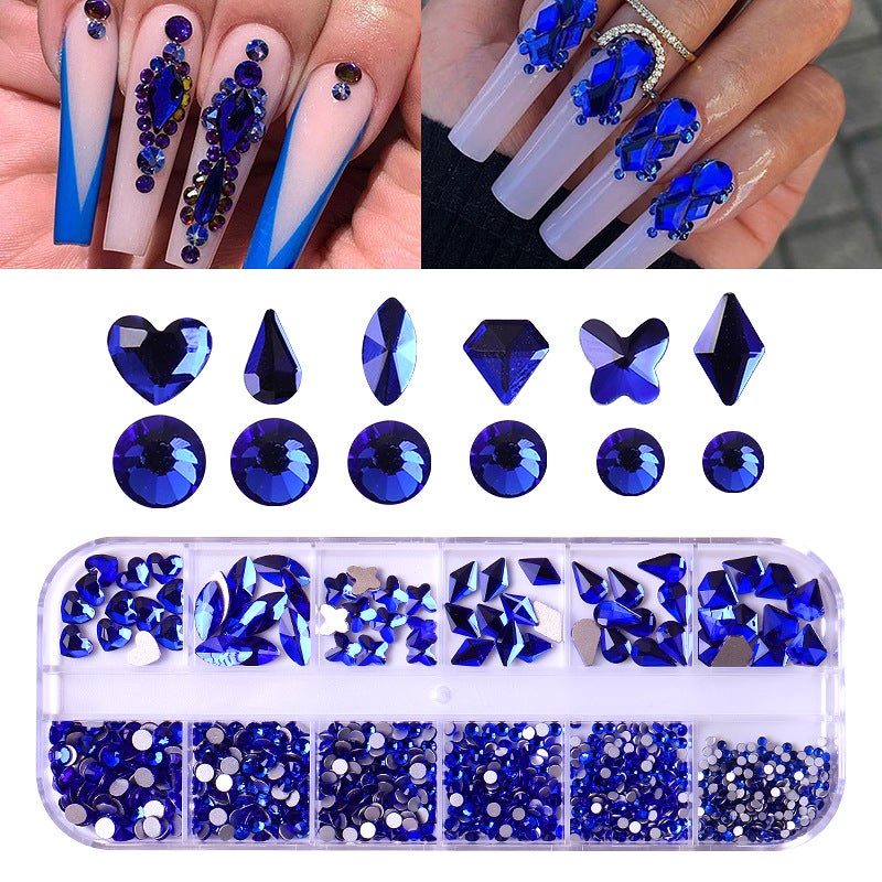 12-Grid Flat Diamonds Special-shaped Diamonds Manicure Tools Set Spot Drill Pencil + Curved Tweezers Dazzling Nail Art Decoration DIY Accessories - Image 2