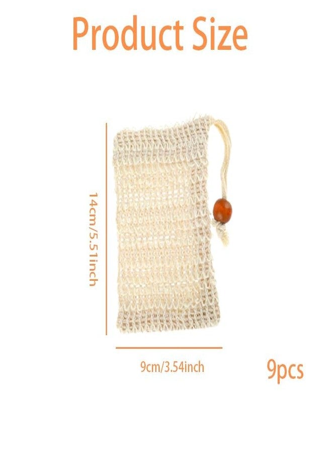 dangjuacua 9 Pack Cotton Linen Soap Pouch (5.51"x3.54" - Natural Sisal Exfoliating Soap Saver Bags with Drawstring, Plastic-Free Mesh Nets for Bath & Shower, Foaming & Drying - Image 2