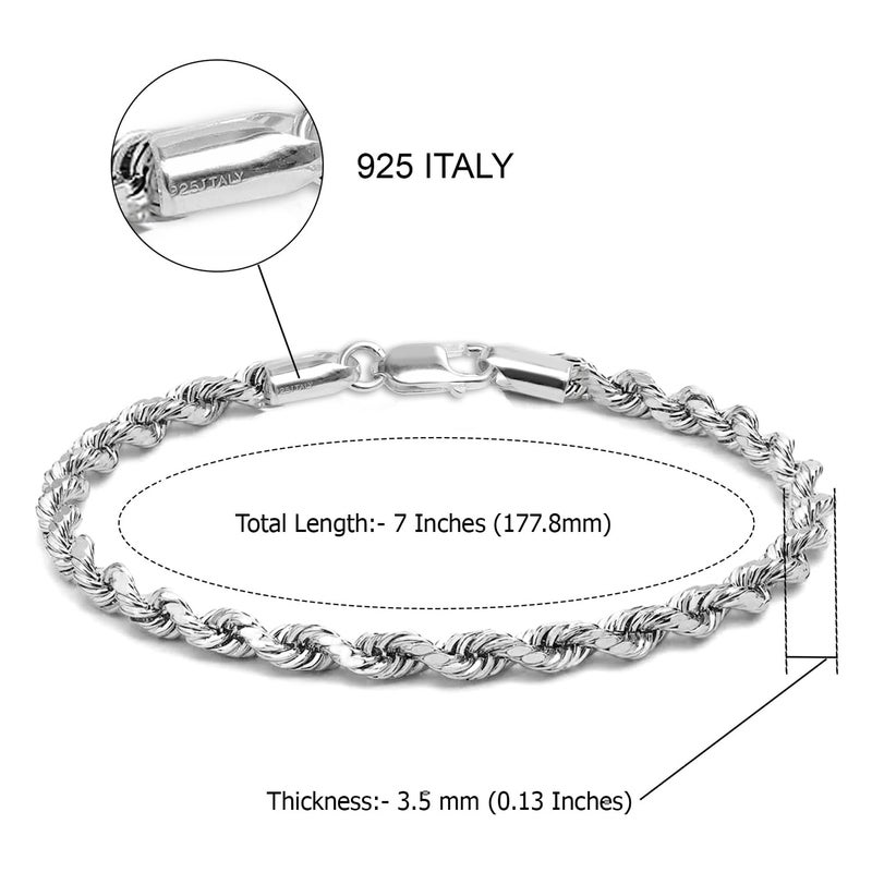 LeCalla 925 Sterling Silver Italian Diamond-Cut Braided Rope Chain Bracelet for Women 7 Inches - Image 5