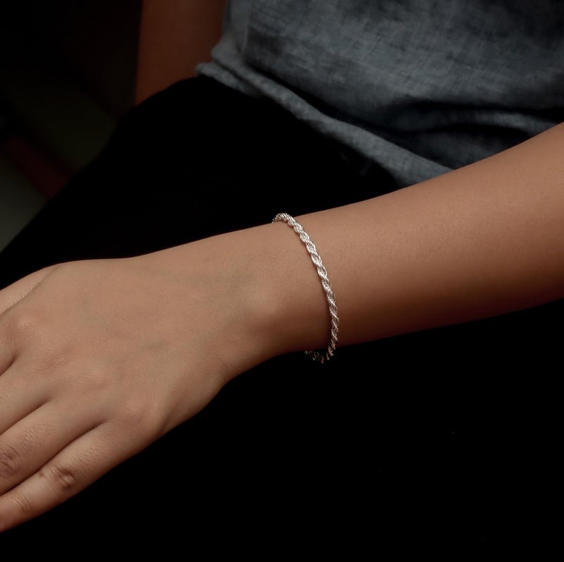 LeCalla 925 Sterling Silver Italian Diamond-Cut Braided Rope Chain Bracelet for Women 7 Inches - Image 3