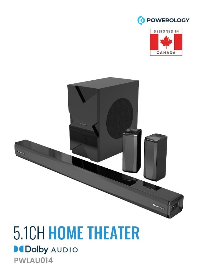 باورولوجي مكبر صوت منزلي لاسلكي 5.1 مع صوت محيطي غامر 5.1CH، تقنية Dolby Audio، قوة صوت قصوى 370 واط (P.M.P.O)، مكبر صوت قوي بقياس 6.5 بوصة، جودة سينمائية، Bluetooth 5.0، شاشة LED - أسود - Image 1