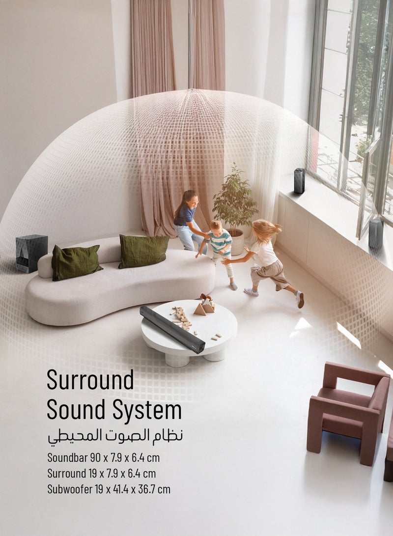 باورولوجي مكبر صوت منزلي لاسلكي 5.1 مع صوت محيطي غامر 5.1CH، تقنية Dolby Audio، قوة صوت قصوى 370 واط (P.M.P.O)، مكبر صوت قوي بقياس 6.5 بوصة، جودة سينمائية، Bluetooth 5.0، شاشة LED - أسود - Image 4