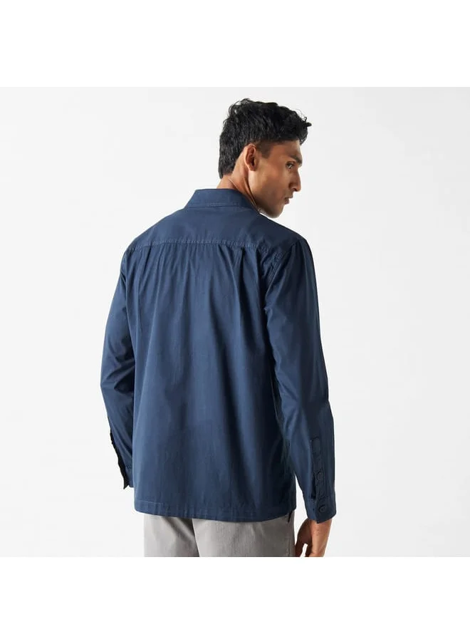 Ecko Unltd. Ecko Unltd Solid Utility Shirt with Pockets and Long Sleeves