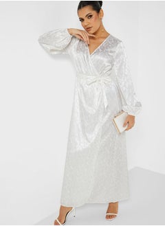 Surplice Detail Puff Sleeve Tie Detail Dress