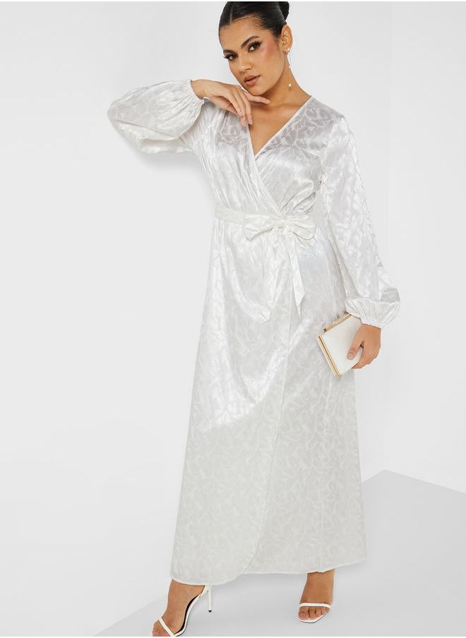 YAS - Surplice Detail Puff Sleeve Tie Detail Dress - Image 1