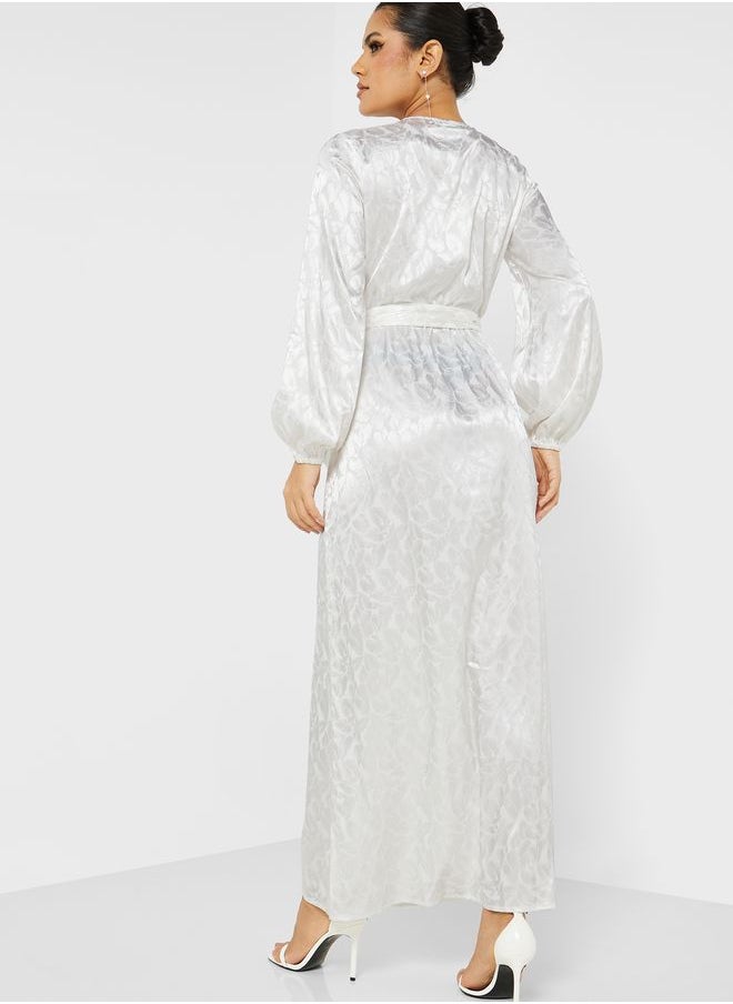YAS - Surplice Detail Puff Sleeve Tie Detail Dress - Image 1