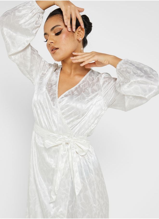 YAS - Surplice Detail Puff Sleeve Tie Detail Dress - Image 1