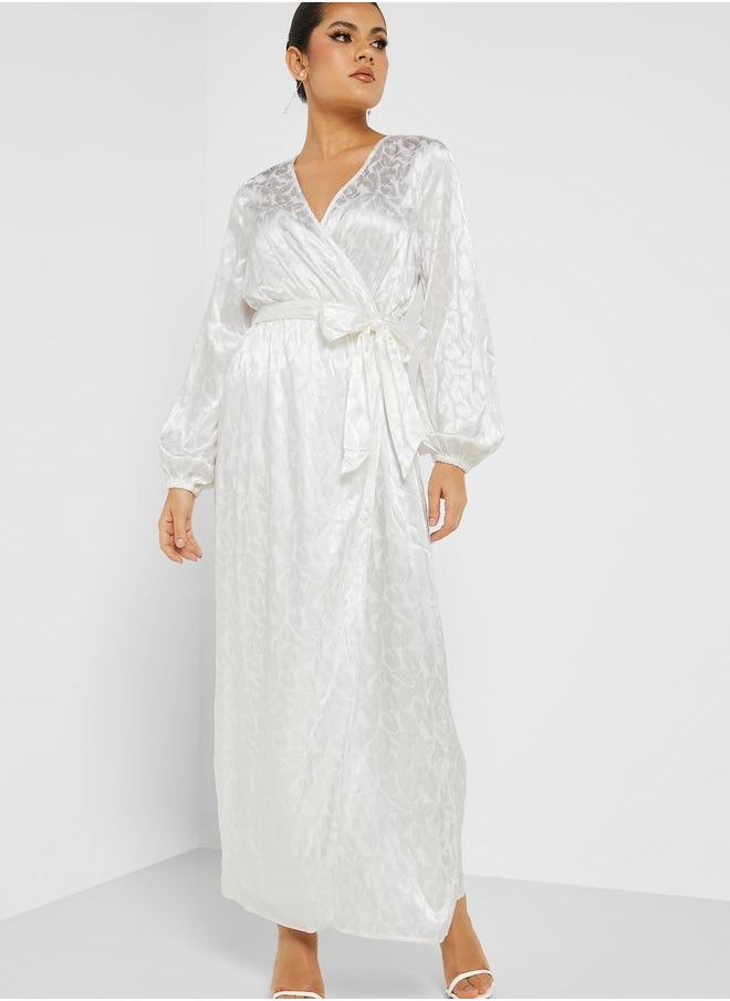 YAS - Surplice Detail Puff Sleeve Tie Detail Dress - Image 1