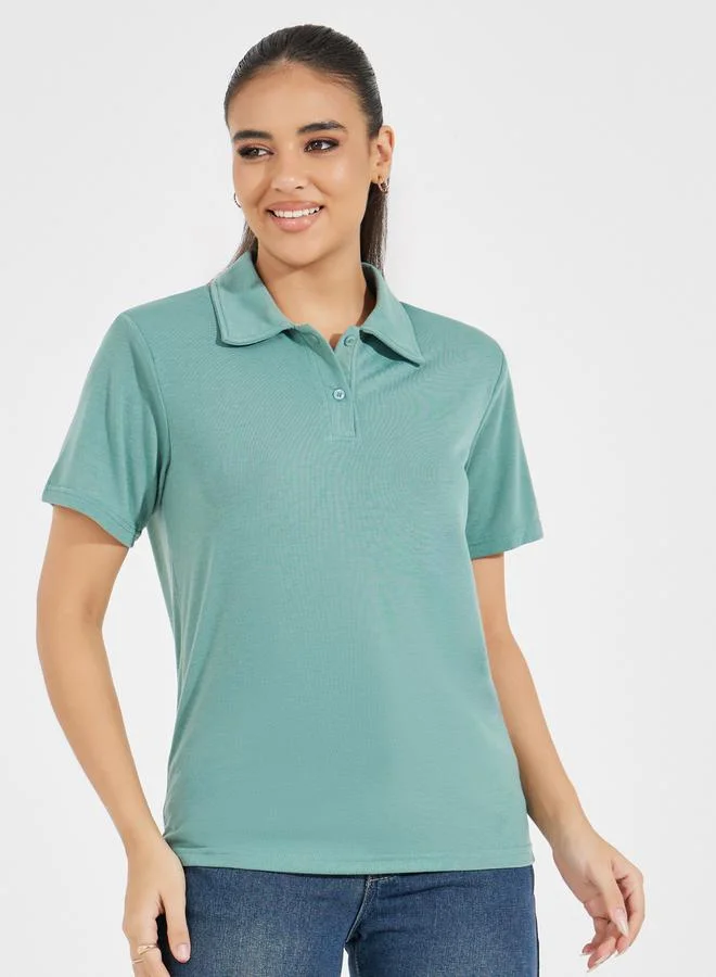 Styli Regular Fit Collared Polo T-Shirt with Padded Shoulder