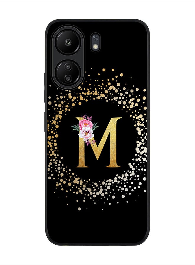 Stylizedd Rugged Black Edge Case for Xiaomi Redmi 13C 4G, Slim fit Case Cover Custom Monogram Initial Letter Floral Pattern Alphabet - M (Black) - Image 1