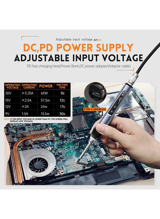 Intelligent Electric Soldering Iron Portable Soldering Station 0.87inch OLED Display Aluminum Alloy Housing with Temperature Adjustment Input Voltage Adjustable Function