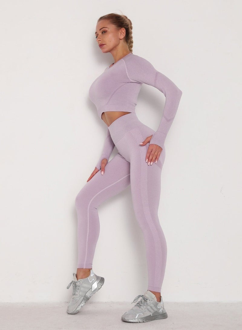 Loquat Yoga Tight Fitting Stretch Soft Sets Purple - Image 2