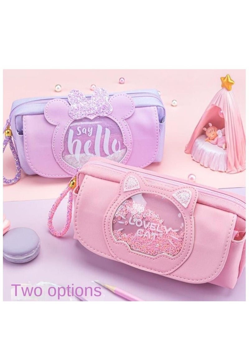 Y&D Pencil Case Girls Large Capacity Stationery Case Primary School Students Multifunctional Pencil Case Wholesale Quicksand Pencil Case  - Image 2