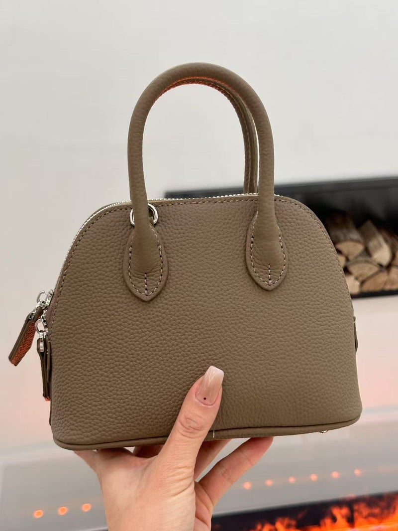 Top Layer Cowhide Classic Versatile Fashionable Mini Shell Bag Simple Lightweight Shoulder Crossbody Bowling Womens Bag Windbreaker gray 