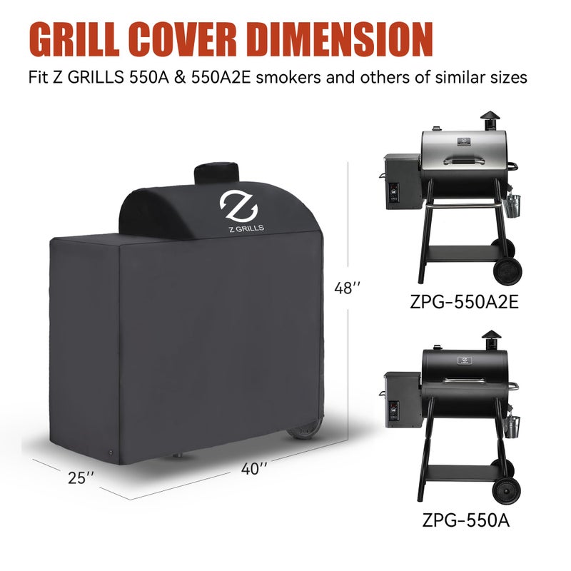 Z GRILLS Pellet Grill Cover 40 Inch | Official Genuine | Upgraded 600D Polyester Fabric, Heavy Duty, Waterproof, Weather Resistant Full Length Grill Cover for 550A and 550A2E Pellet Smoker - Image 2