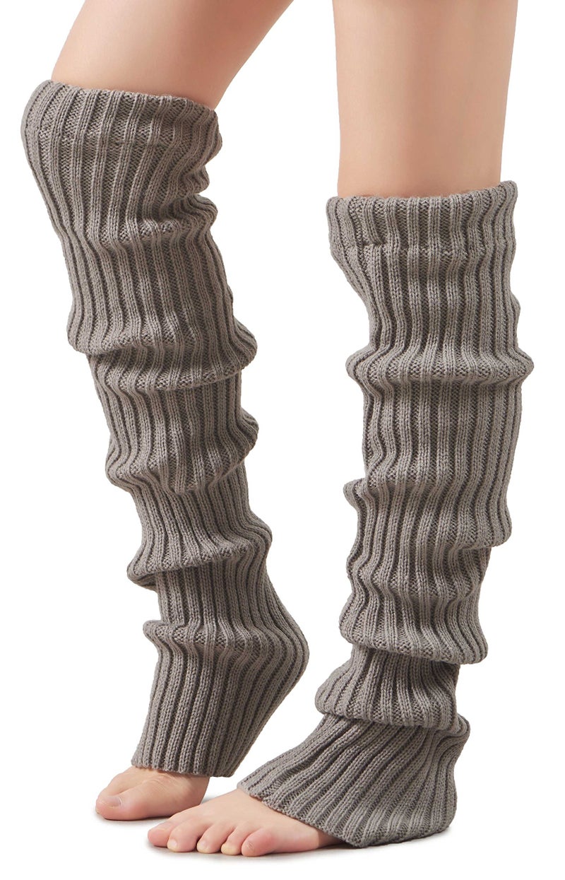 Leotruny Women's Winter Knee High Footless Socks Knit Leg Warmers (Light gray) - Image 2
