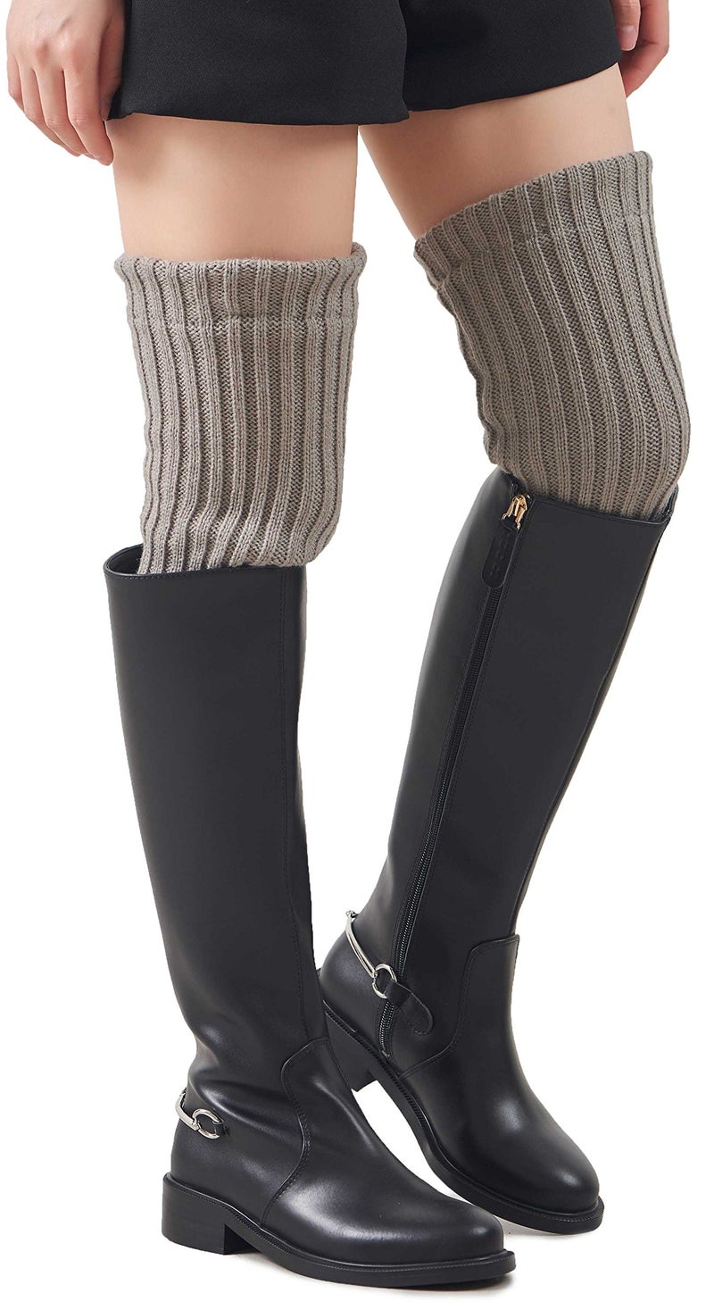 Leotruny Women's Winter Knee High Footless Socks Knit Leg Warmers (Light gray) - Image 3