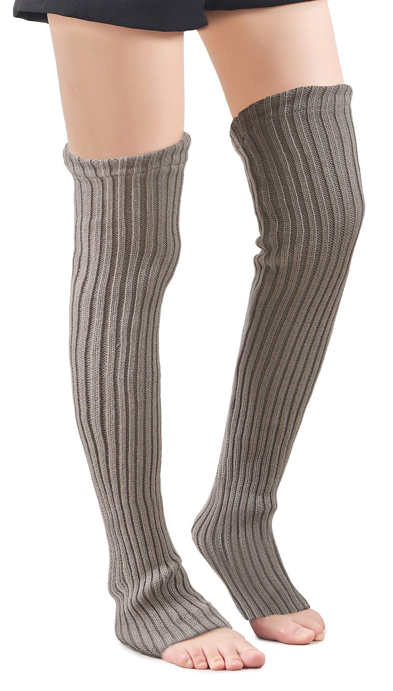 Leotruny Women's Winter Knee High Footless Socks Knit Leg Warmers (Light gray) - Image 1