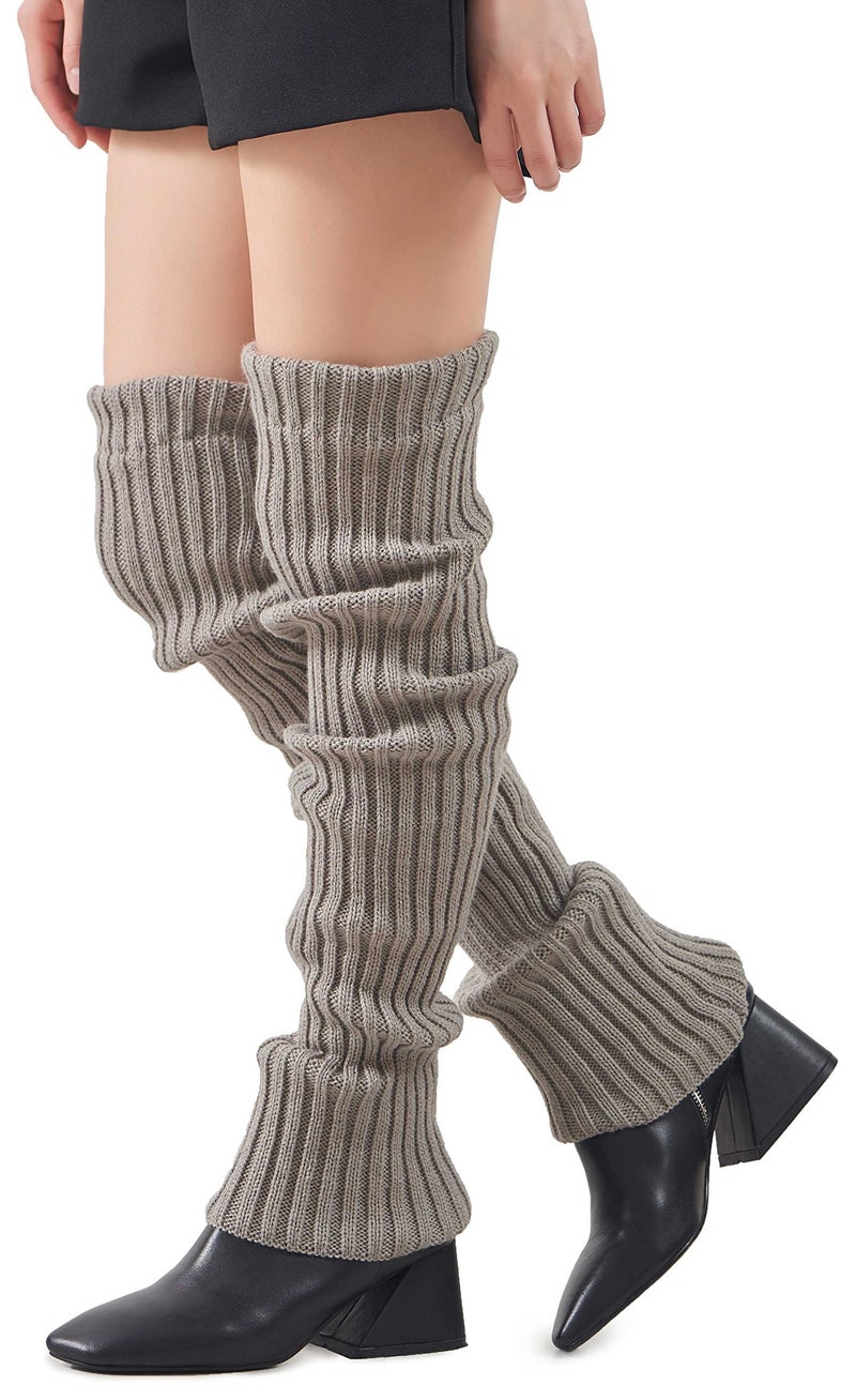 Leotruny Women's Winter Knee High Footless Socks Knit Leg Warmers (Light gray) - Image 4