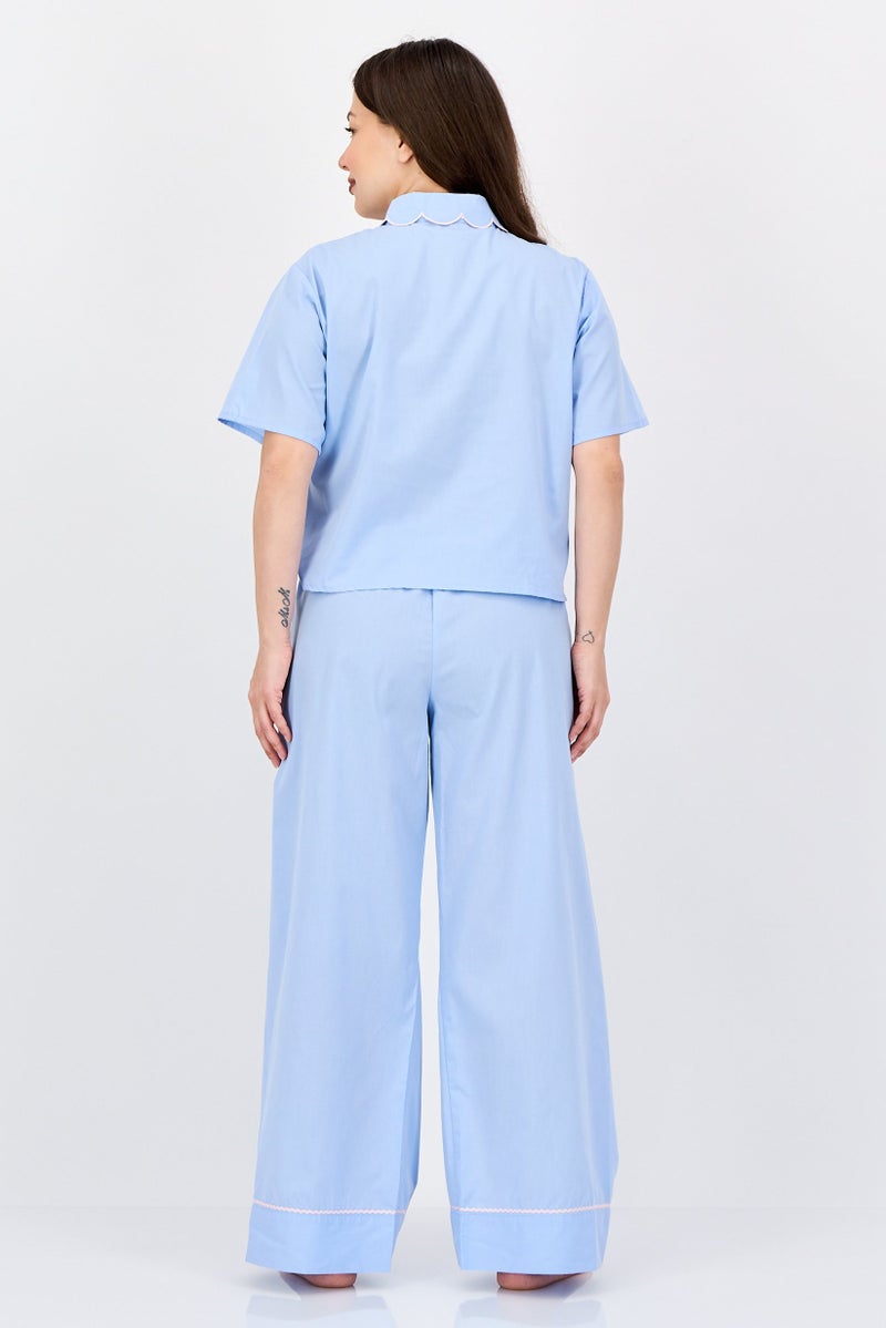 bebe Women 2 Pieces Sleepwear Pyjama Top and Pants Set, Blue - Image 4