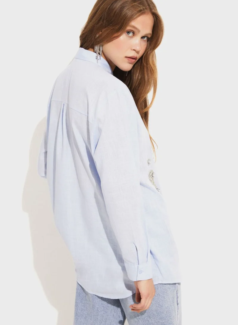 JUNE Embellished Button Down Shirt STD