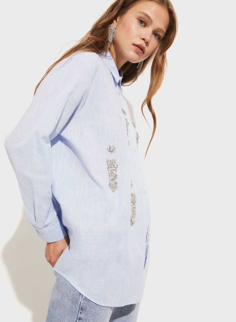 JUNE Embellished Button Down Shirt STD - Image 3