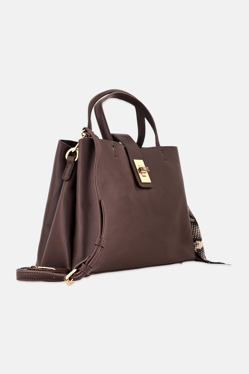 ANNE KLEIN Women Brand Logo Marlena Satchel Bag, Coffee Brown - Image 3